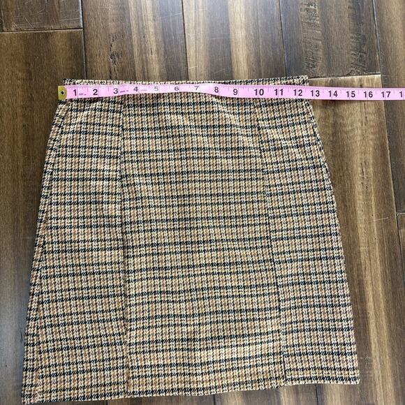 Hesperus S Plaid Tan Brown Houndstooth Mini Skirt Elastic Waist y2k Fall Preppy - Picture 2 of 9